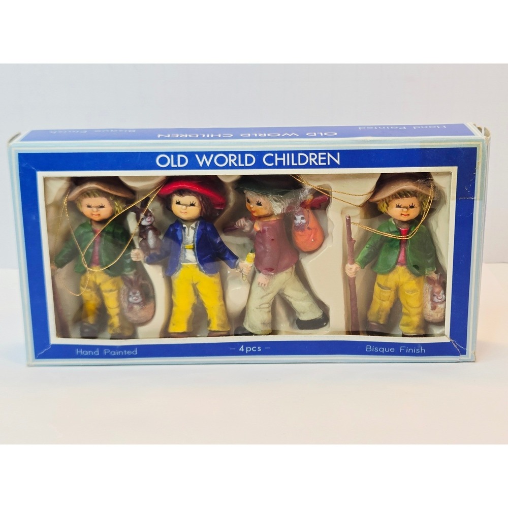 Vintage Old World Children Ornaments Bradford Novelty Co Bisque Hand Painted 4pc